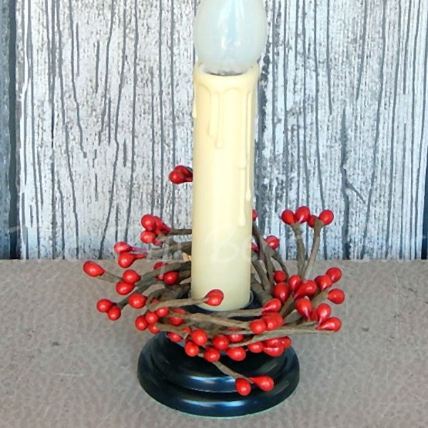 Adjustable Taper Candle Ring, Red Taper Candle Ring, Mini Candle Ring, Red Mini Berry Ring, Holiday Taper Candle Ring, Floral Accents