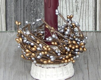 Holiday Candle Ring, Metallic Silver & Gold Berry Ring, Christmas Candle Ring, Berry Ring, Craft Supplies