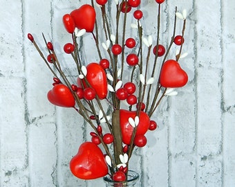 Red Heart & Berry Pick: Valentine's Day Floral Stem