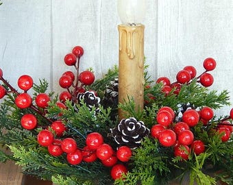 Christmas Candle Ring: Red Cedar Ring w/Snow Kissed Pine Cones