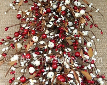 Berry Garland, Red & Cream Berry Garland, Country Garland, Holiday Garland, Primitive Garland, Holiday Swag, Wreath Making Supplies