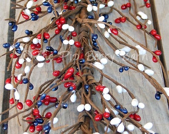 Patriotic Garland, Red, White & Blue Pip Berry Garland, 4th of July Garland, Independence Day Decor, Wreath Making, Craft Supplies