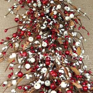 Berry Garland, Red & Cream Berry Garland, Country Garland, Holiday Garland, Primitive Garland, Holiday Swag, Wreath Making Supplies