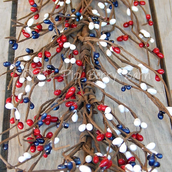 Patriotic Garland, Red, White & Blue Pip Berry Garland, 4th of July Garland, Independence Day Decor, Wreath Making, Craft Supplies