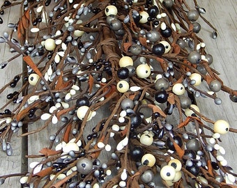 Rustic Berry Garland: Black, Gray & Cream Pip Berries, 53" Homespun Decor