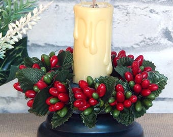 Christmas Candle Ring: Red & Green Holiday Taper Ring - 1.5"