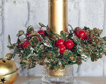 Boxwood & Berries Taper Candle Ring: Holiday Floral Supplies