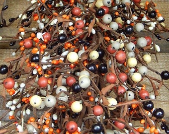 Fall Berry Garland: 53" Rustic Burnt Orange, Black & Gray Mix