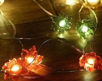 Teeny Fall Leaf LED String Lights – Colorful Maple Leaves 20 Count, Battery Operated