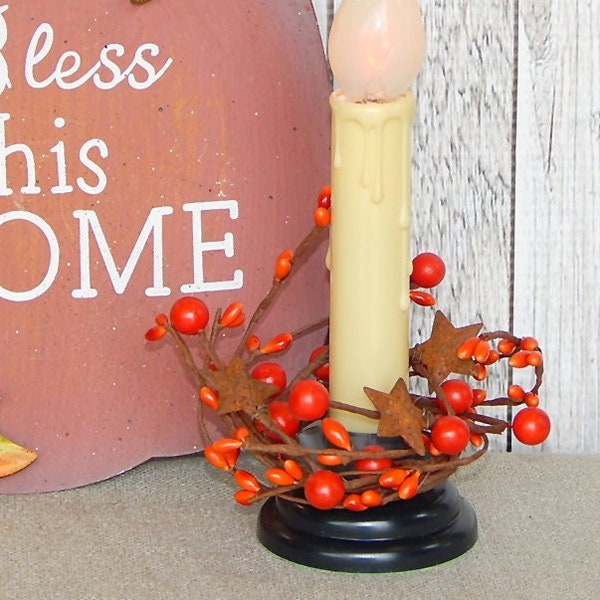 Orange Berry Ring, Orange Candle Ring, Fall Candle Ring, Halloween Decor, Floral Accents, Candle Crafts, Craft Supplies
