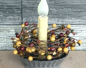 Rustic Candle Ring, Primitive Charm Berry Ring, Fall Candle Ring, Candle Crafts, Floral Accents