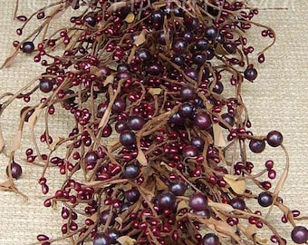 Burgundy Berry Garland, Burgundy Pip Berry Garland, Mixed Berry Garland, Primitive Garland, Country Decor, Wreath Supplies