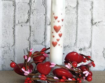 Heart & Pink, Red Berry Candle Ring: Mini Valentines Wreath