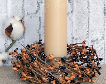 Rustic Berry Candle Ring: Black & Tan Pip Berries, 7"