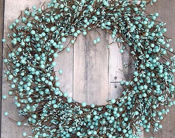 Teal Berry Wreath 19”: Southwest Decor, Artificial Berries, Floral Design
