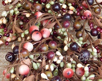 Spring Berry Garland, Green Peach & Burgundy Garland, Mixed Berry Garland, Pip Berry Garland, Wreath Making, Berry Swag