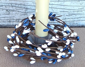 Candle Ring, Pip Berry Ring, Blue & White Berry Ring, Mini Wreath, Floral Accents, Craft Supplies, Candle Crafts