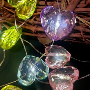 LED Heart String Lights: Multi-Colored Acrylic Hearts, 20 Count
