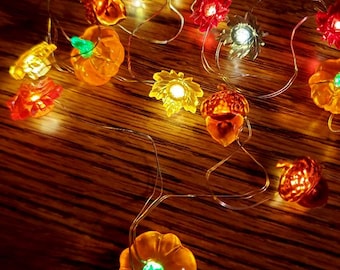 MINI Thanksgiving LED String Lights – Pumpkins, Fall Leaves & Acorns