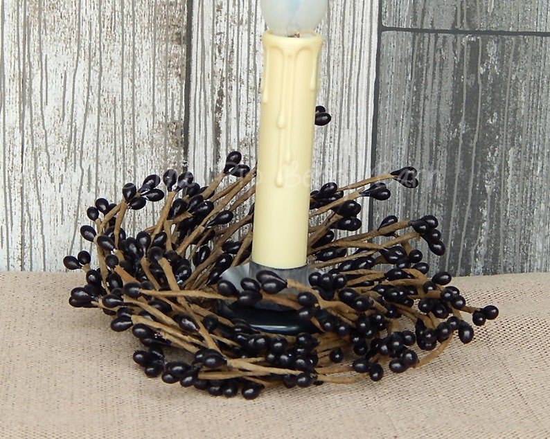 Black Candle Ring, Pip Berry Ring, Black Berry Ring, Mini Candle Wreath, Floral Accents, Floral Supplies image 3