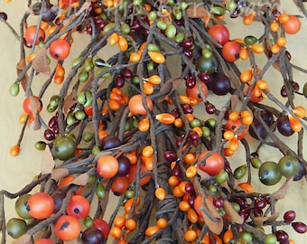 Berry Garland, Orange, Red, Burgundy & Green Berry Garland, Fall Garland, Fall Wreath, Wreath Making