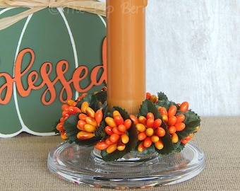 Orange Pip Berry Candle Ring: Orange-Gold Mini Fall Wreath 1.5"