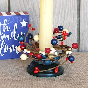 Adjustable Berry Ring, Americana Berry Ring, 4th of July Candle Ring, Berry Candle Ring, Mini Wreath, Floral Accents, Candle Crafts