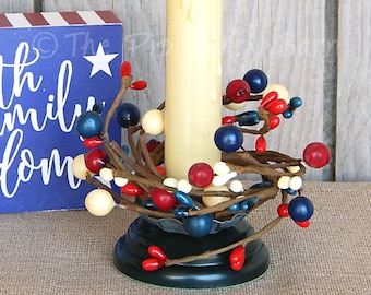 Americana Berry Ring, Americana Tapers, 4th of July Candle Ring, Berry Candle Ring, Mini Wreath, Floral Supplies, Candle Crafts