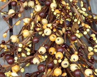 Yellow, Light Yellow & Brown Mixed Berry Garland, Fall Garland, Country Home Decor, Wreaths and Swags, Wreath Making, Craft Supplies