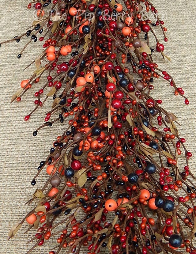 Orange, Red, Black & Brown Mixed Berry Garland, Fall Garland, Primiti…