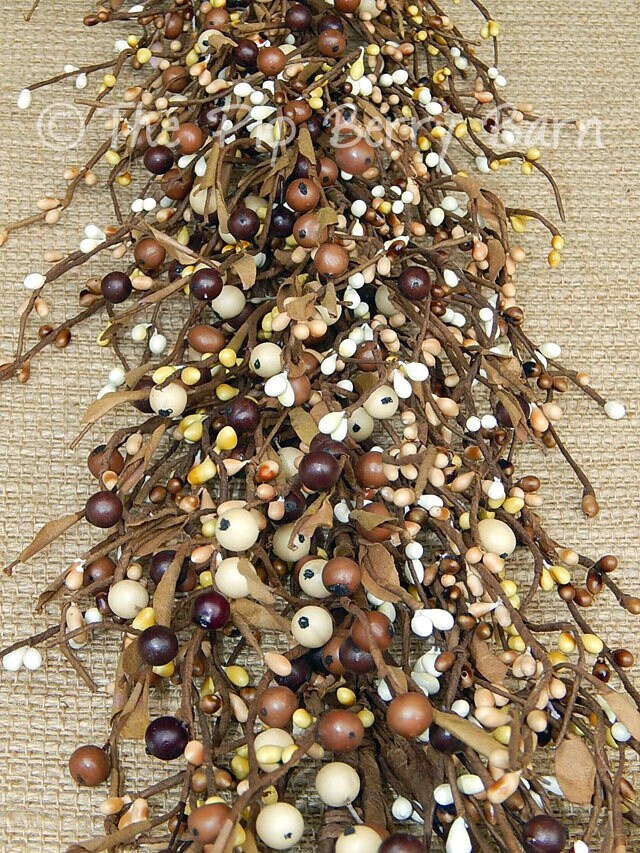 Pip Berry Garland With Stars, Farmhouse Mix, 40 - Brown-White - H