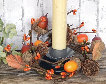 Fall Candle Ring Fall Berry Ring Pinecone Acorn Candle Ring Fall Decor Mini Wreath Floral Supplies Craft Supplies Etsy
