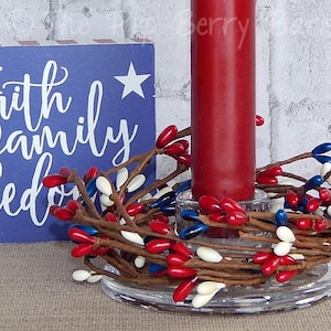 Americana Candle Ring, Patriotic Berry Ring, Fourth of July Pip Berries, Candle Crafts, Floral Supplies, Craft Supplies