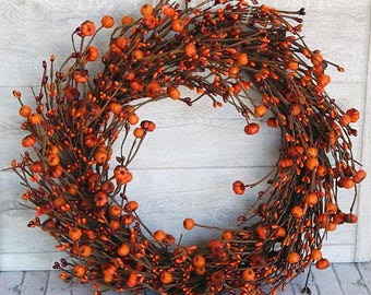 Fall Wreath: Pumpkin-n-Pips Berry Wreath, Autumn Decor, Floral Design