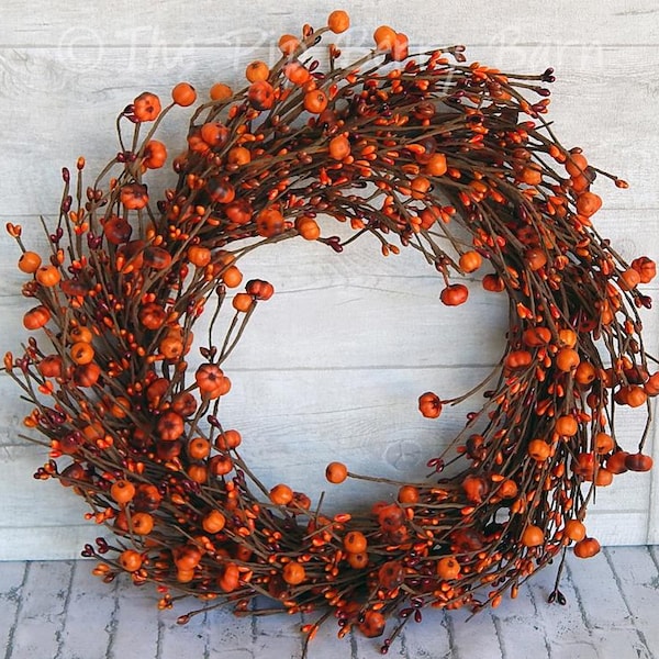 Fall Wreath: Pumpkin-n-Pips Berry Wreath, Autumn Decor, Floral Design