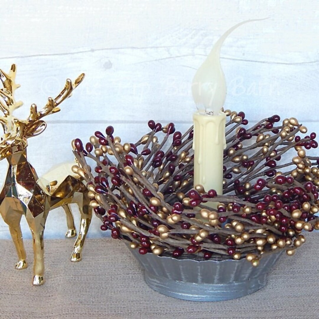 Burgundy & Metallic Gold Candle Ring Pip Berry Candle Ring Etsy