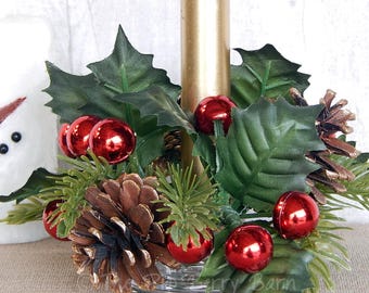Holly & Pine Christmas Taper Ring: Mini Wreath Floral Supply