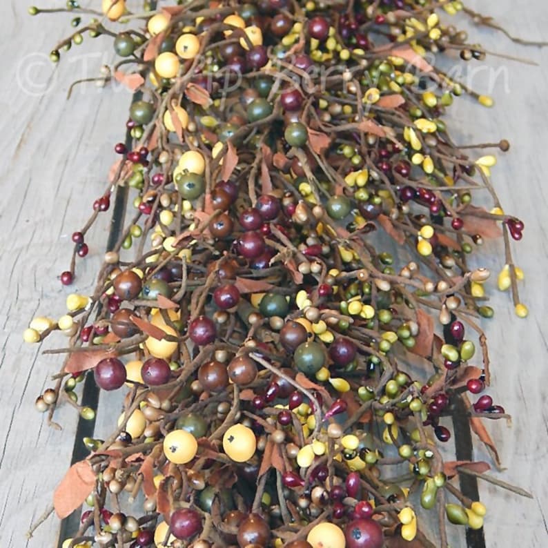 Plum Garden Mixed Berry Garland, Pip Berry Garland, Country Wreath, Primitive Home Decor image 1