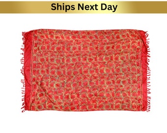 Red Sunflower Batik Sarong - Bohemian Wrap Skirt & Swimsuit Cover-Up - Versatile Boho Tapestry