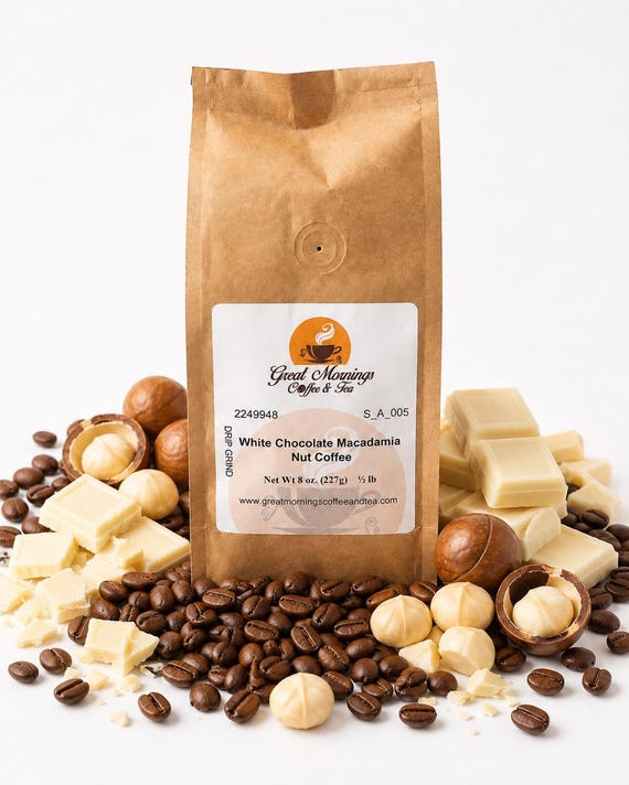 Gourmet White Chocolate Macadamia Nut Coffee - Artisanal Flavored Coffee Beans, Perfect Unique Gift for Coffee Lovers
