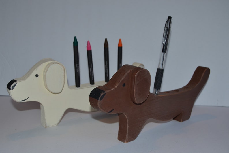 Wooden dog Crayon pen pencil holder Primitive farmhouse Etsy