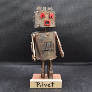Junk Sculpture Robot, found objects. Not a toy. For display only.  "Rivet"