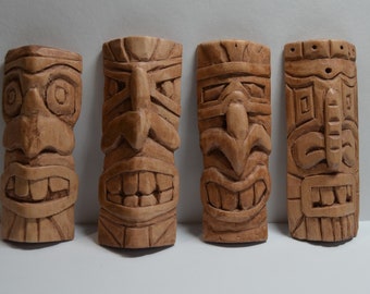 Tiki magnet. Hand carved wood tiki totem magnet Good luck magnet