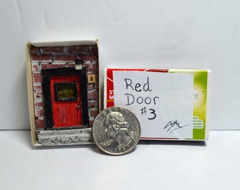 Red Door #3 Doors of the world Matchbox Art Diorama Recycled art miniature