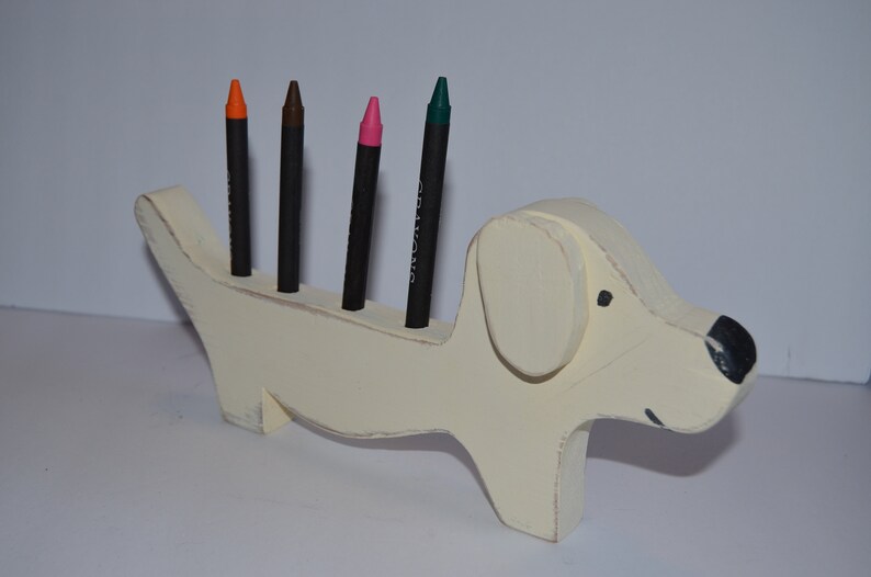 Wooden dog Crayon pen pencil holder Primitive farmhouse Etsy