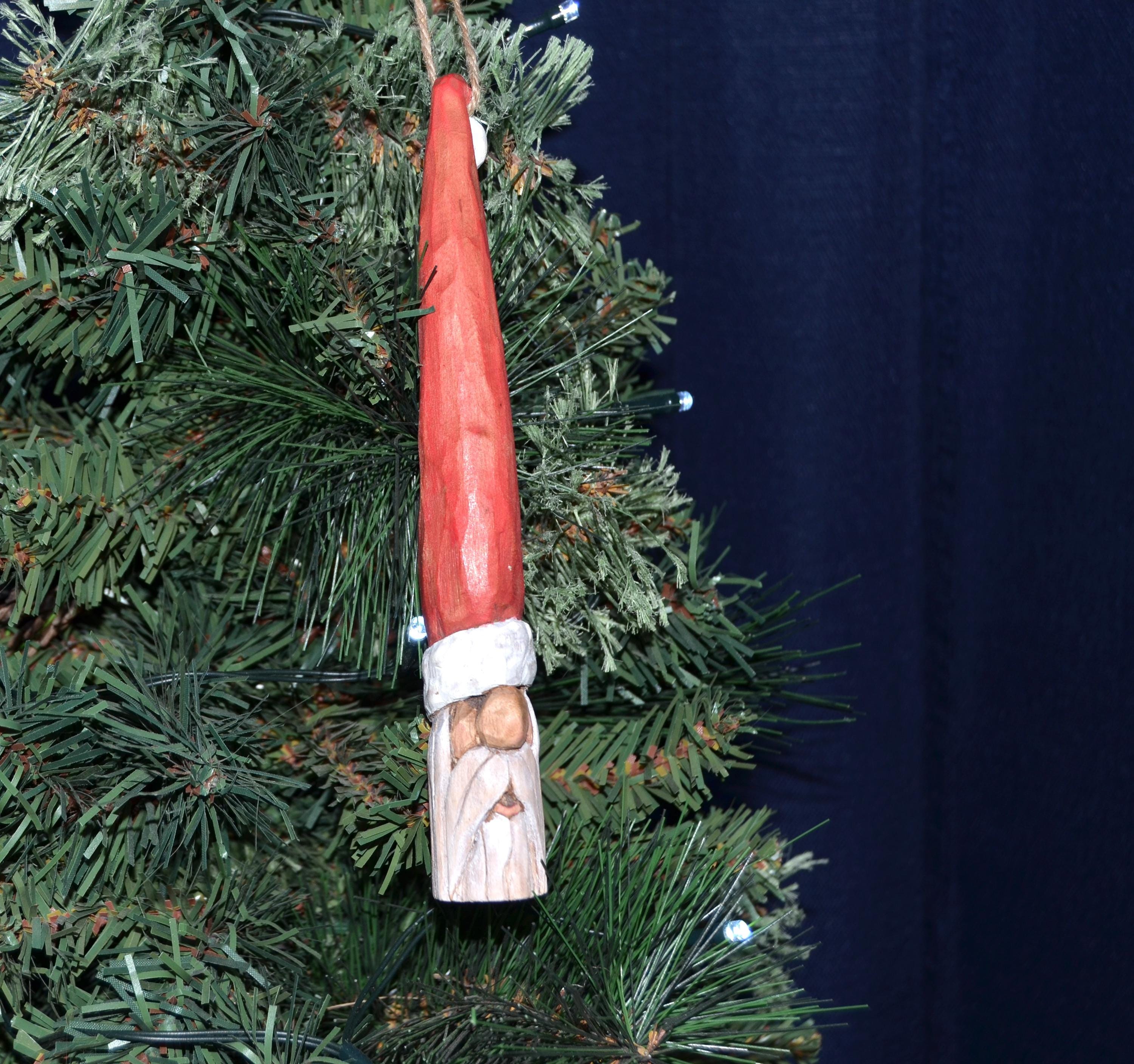 Santa With Tall Hat Ornament Hand Carved Out of Basswood Santa With Tall Hat Ornament Hand Carved Out of Basswood