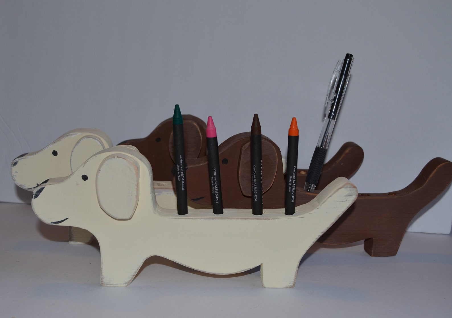 Wooden dog Crayon pen pencil holder Primitive farmhouse Etsy