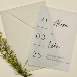 Karta Save The Date z welinu, spersonalizowane zaproszenie na ślub, kaligrafia, nowoczesne, minimalistyczne, eleganckie, proste