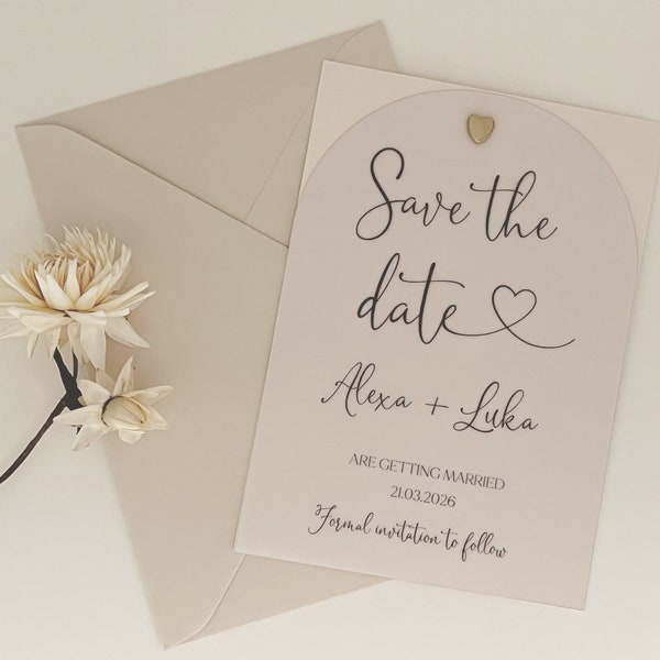 Vellum Save the Date Cards, Minimalist Wedding Invitation, Unique Save The Date, Elegant Save the Date, Wedding Announcement, Heart Clip