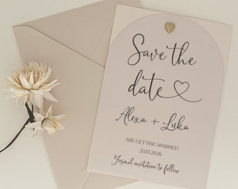 Vellum Save the Date Cards, Minimalist Wedding Invitation, Unique Save The Date, Elegant Save the Date, Wedding Announcement, Heart Clip